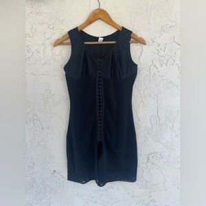 3 row hookup Black Shapewear Bodysuit Lace hem Size L